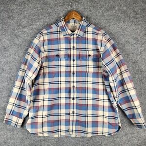 LL Bean Shirt Mens XL Traditional Fit Flannel Plaid Off White Blue